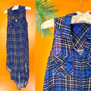 SOLD - Blue Plaid Sleeveless Shirt Dress Size S